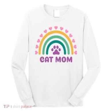 Cat Mom Rainbow Heart Long Sleeve Shirt