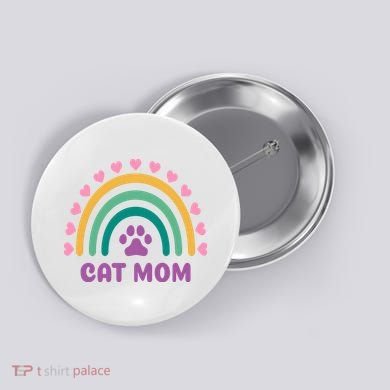 Cat Mom Rainbow Heart Button