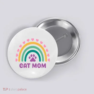 Cat Mom Rainbow Heart Button