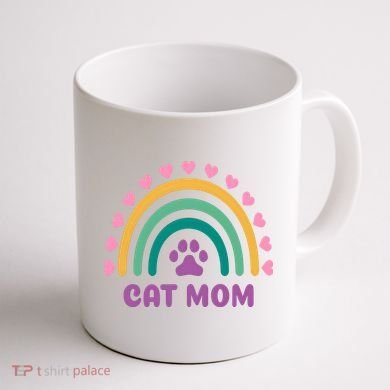 Cat Mom Rainbow Heart Coffee Mug back