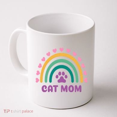 Cat Mom Rainbow Heart Coffee Mug