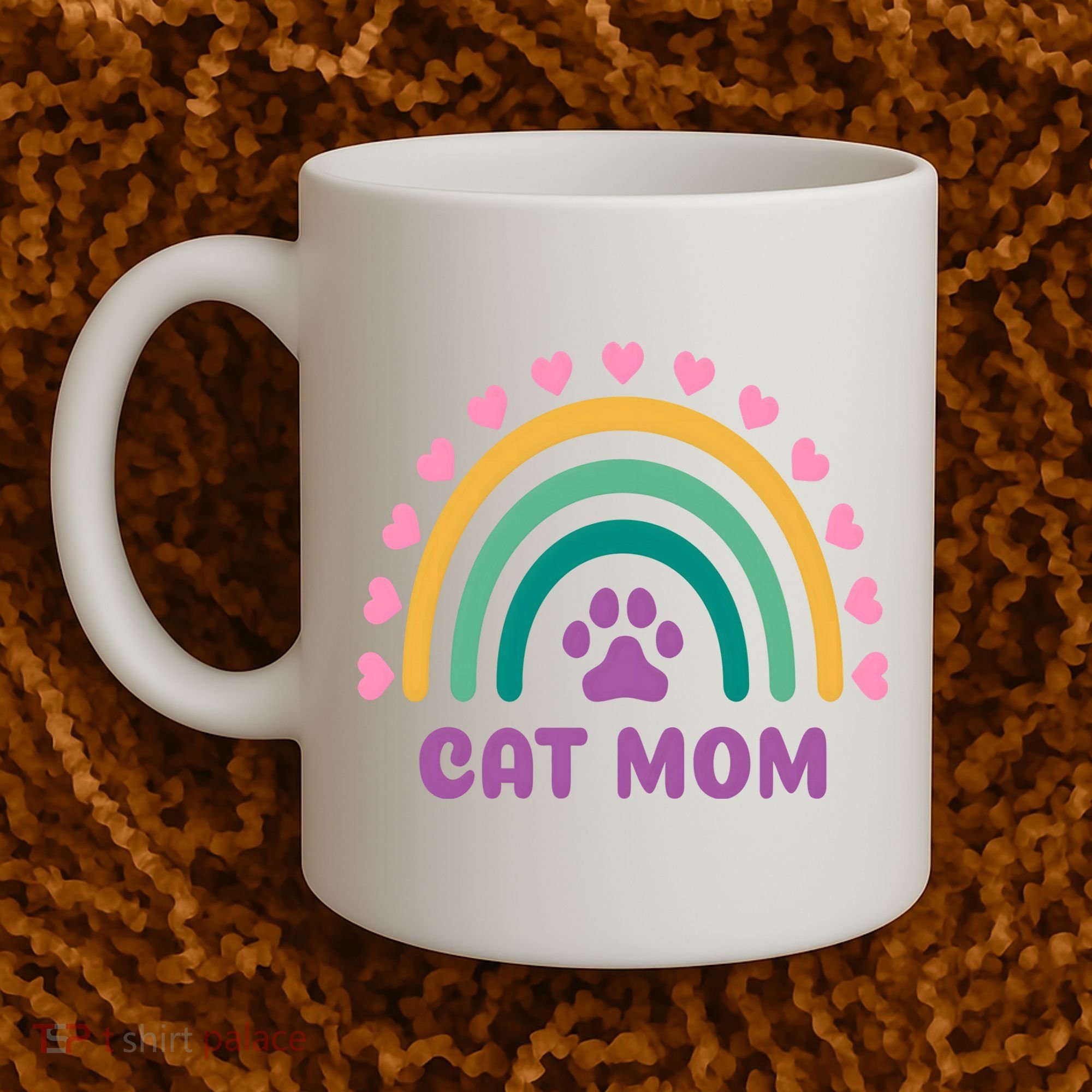 Cat Mom Rainbow Heart Coffee Mug