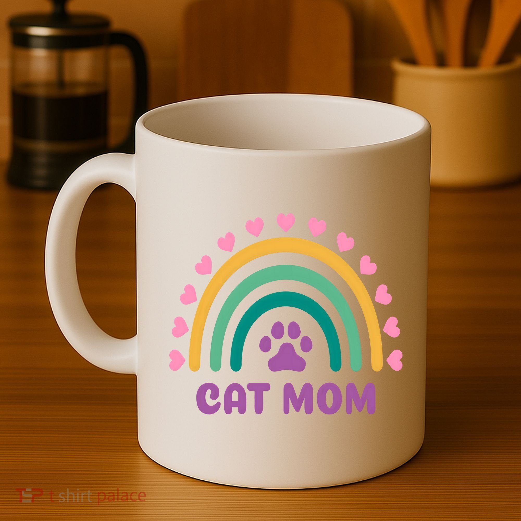 Cat Mom Rainbow Heart Coffee Mug