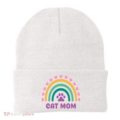 Cat Mom Rainbow Heart Beanie