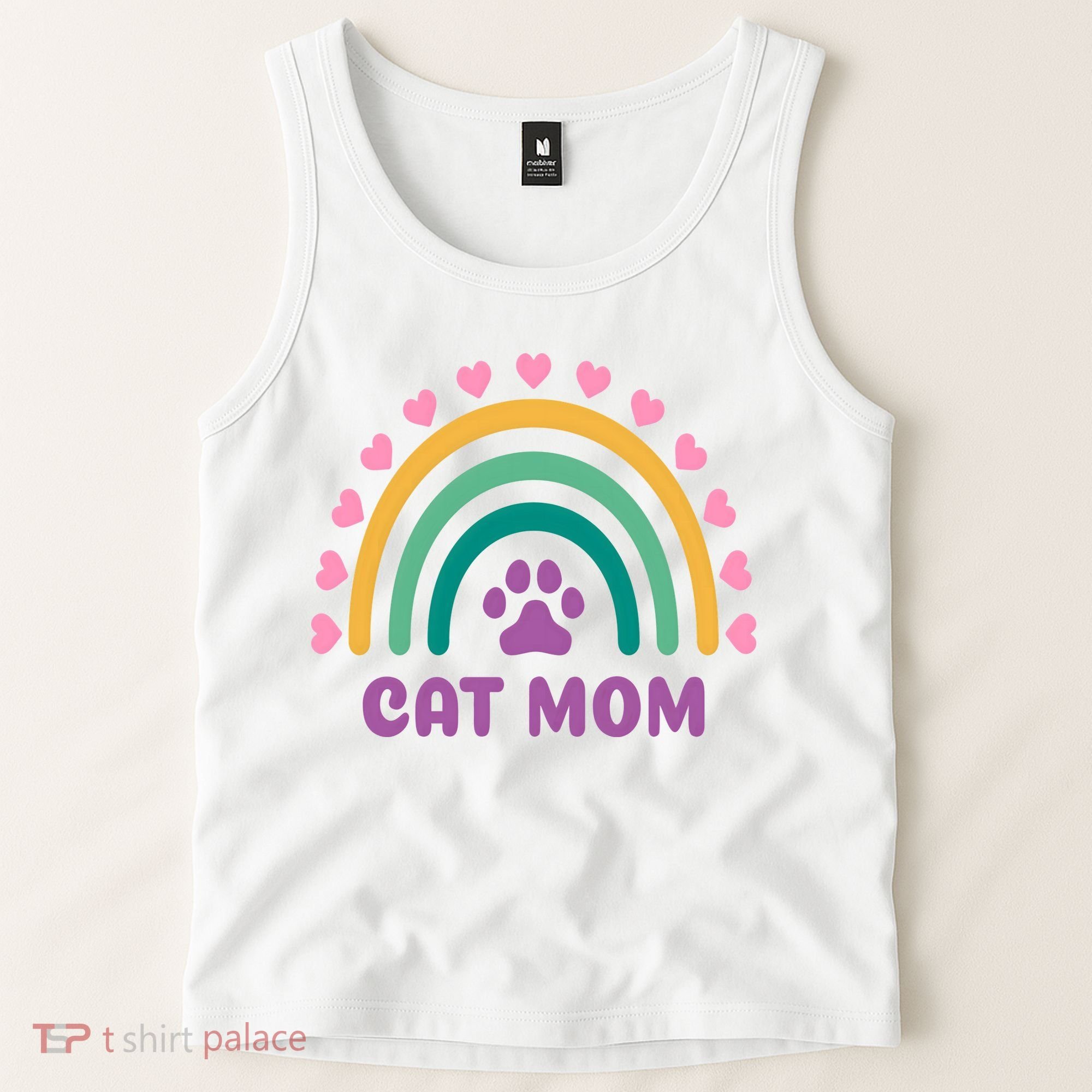Cat Mom Rainbow Heart Tank Top