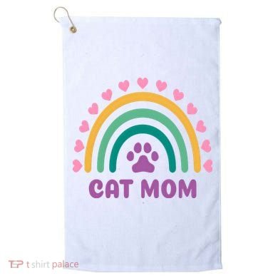 Cat Mom Rainbow Heart Golf Towel