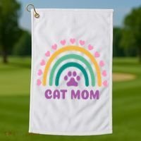 Cat Mom Rainbow Heart Golf Towel thumb 1