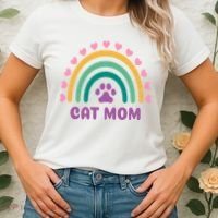 Cat Mom Rainbow Heart Women's T-Shirt thumb 2