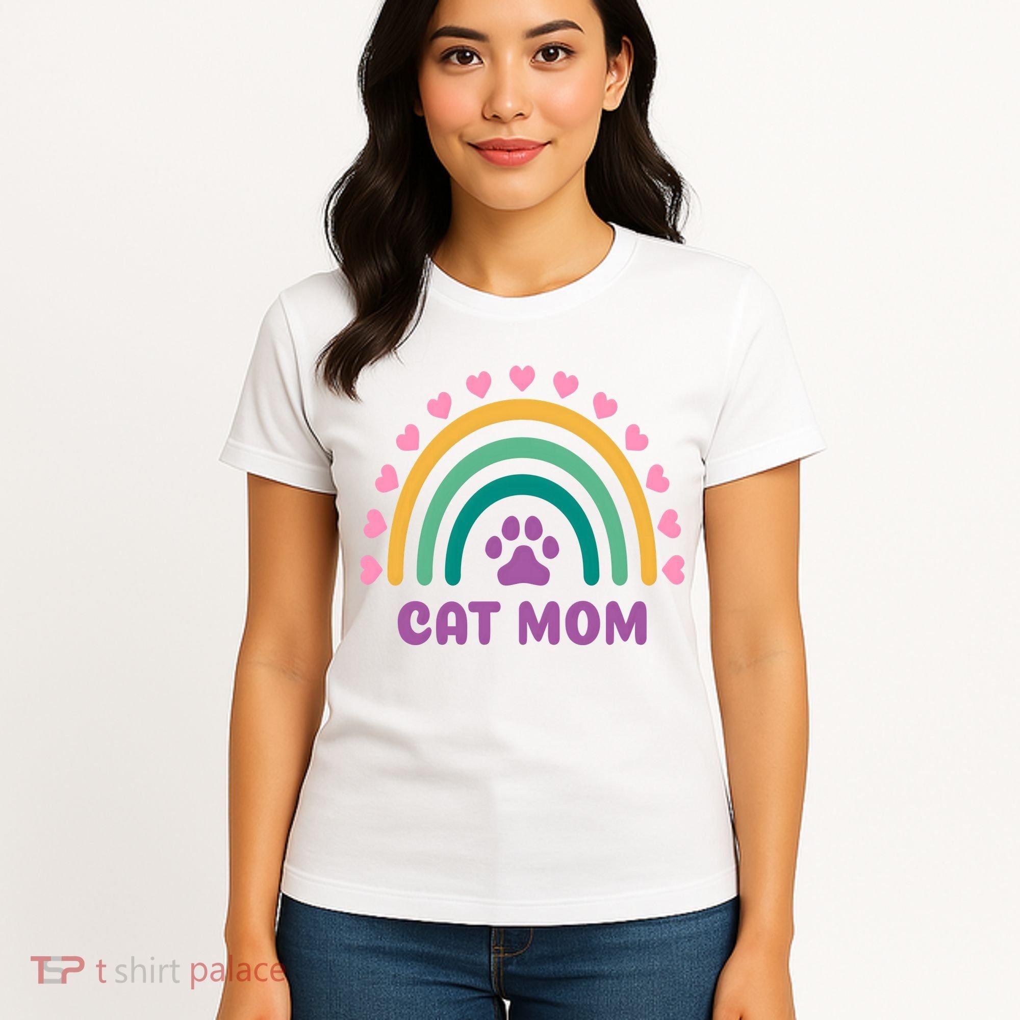 Cat Mom Rainbow Heart Women's T-Shirt