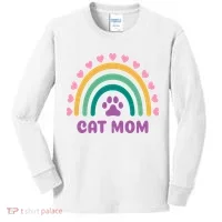 Cat Mom Rainbow Heart Kids Long Sleeve Shirt thumb 0