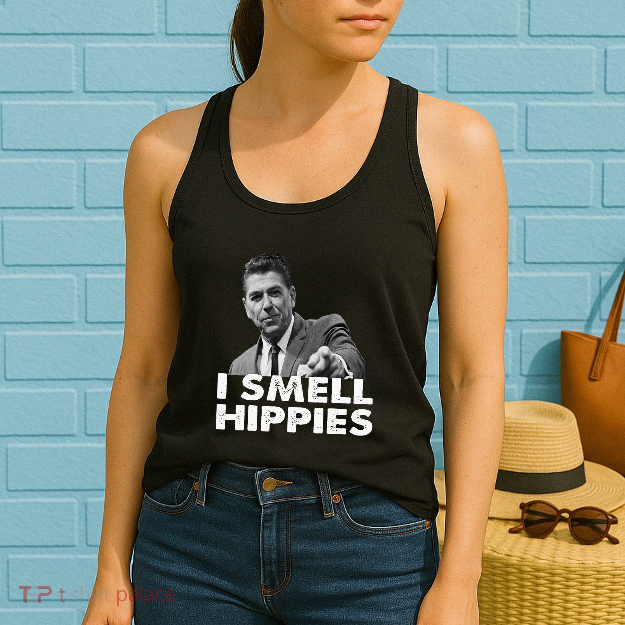 Conservative Merica Ronald Reagan I Smell Hippies Women's Tank Top