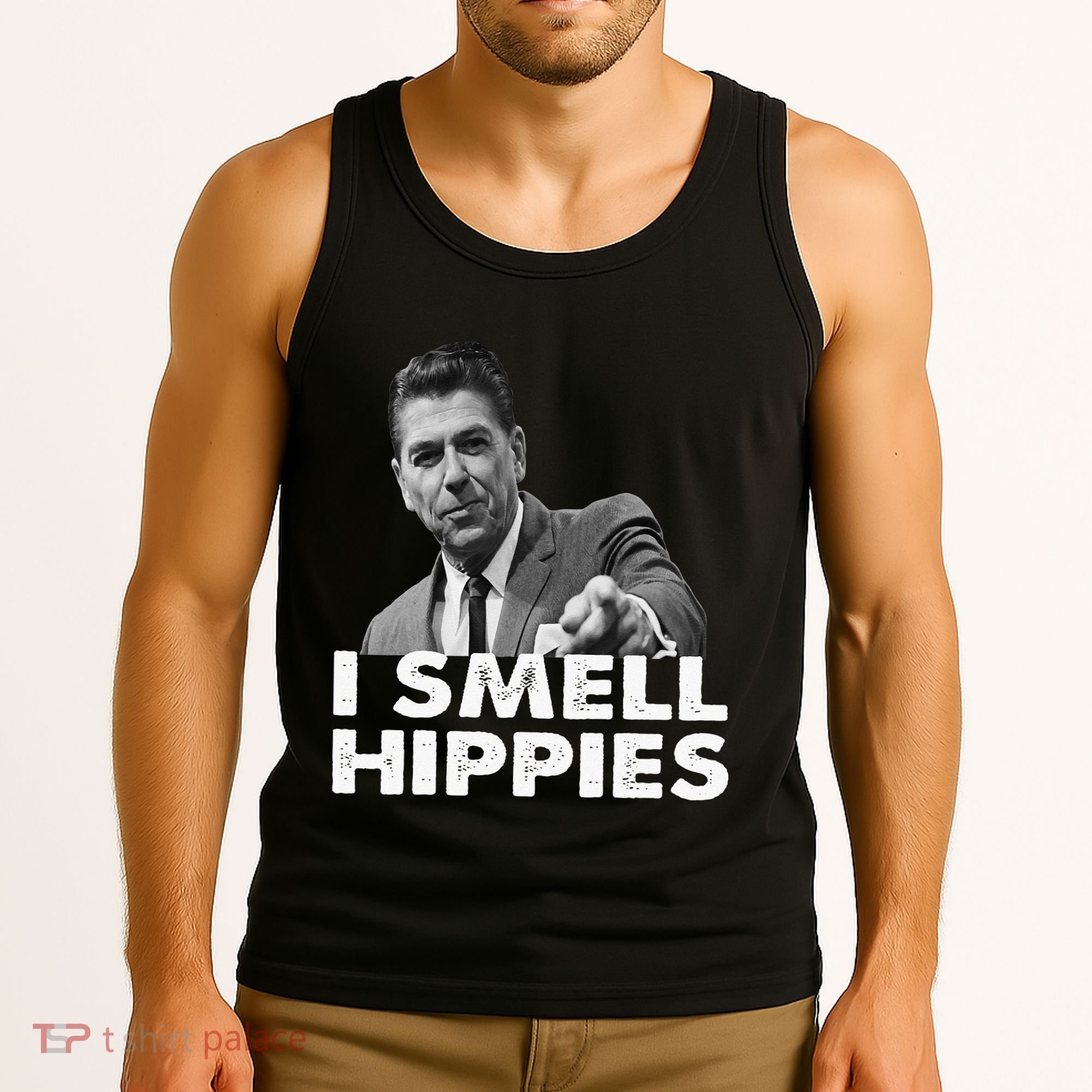 Conservative Merica Ronald Reagan I Smell Hippies Tank Top