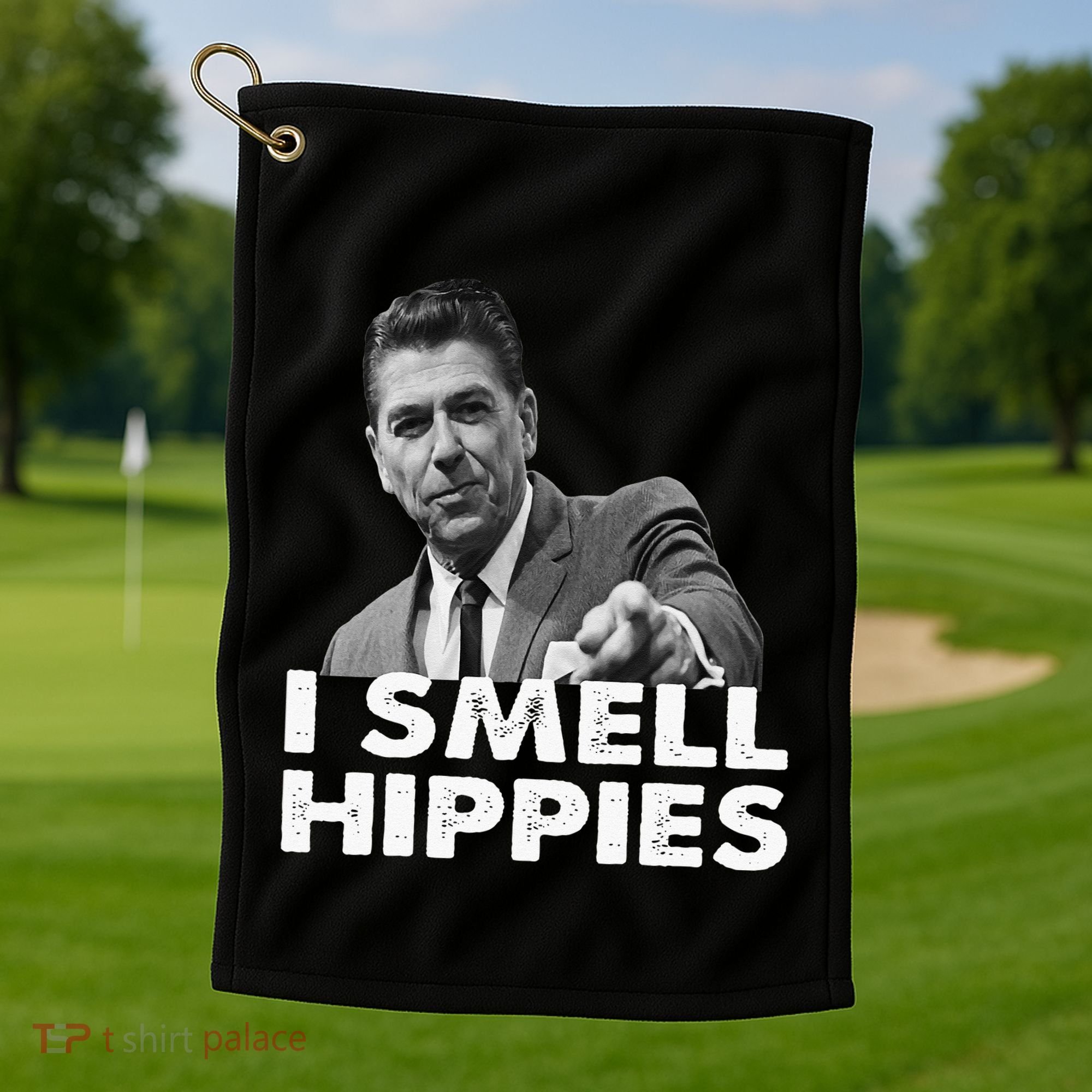 Conservative Merica Ronald Reagan I Smell Hippies Golf Towel