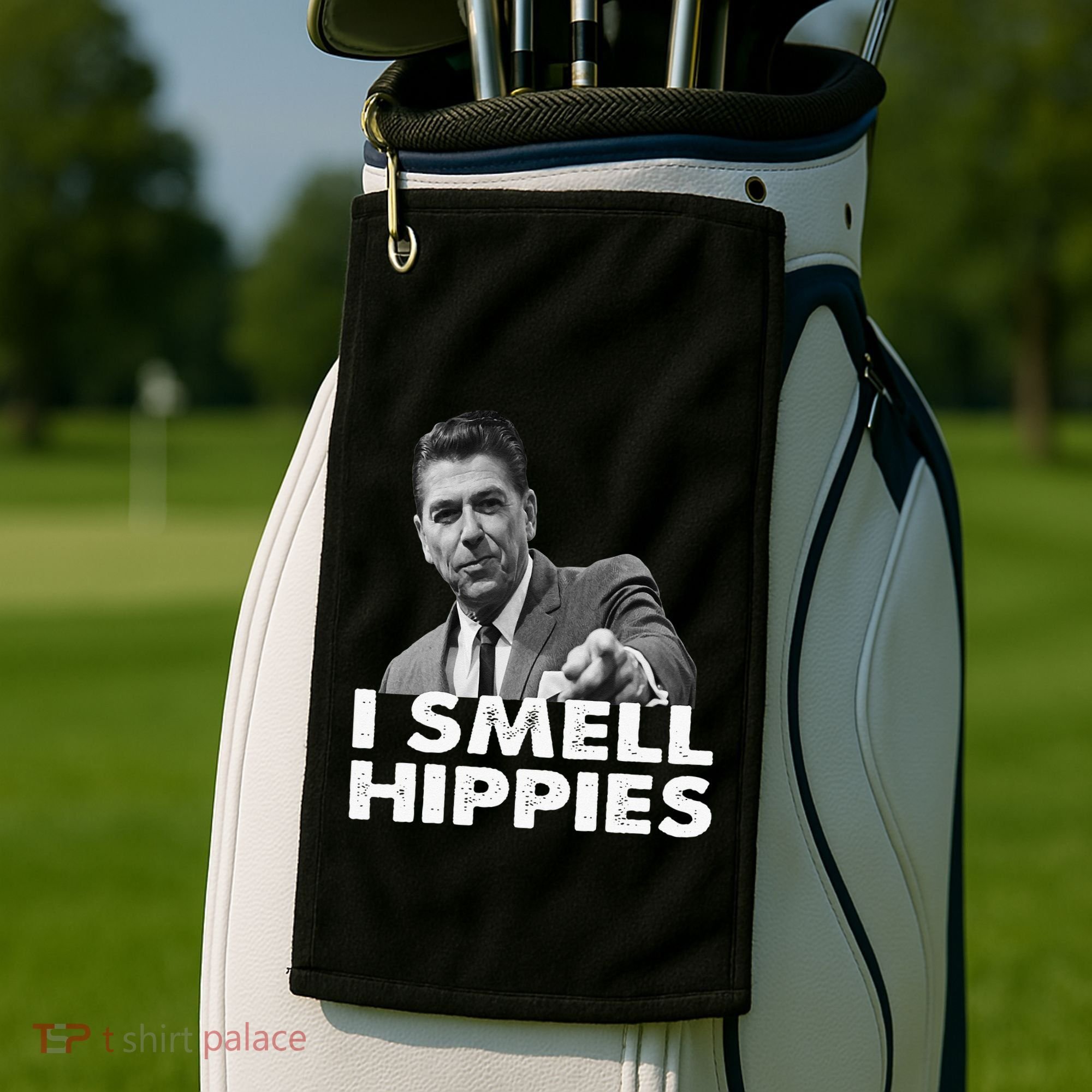 Conservative Merica Ronald Reagan I Smell Hippies Golf Towel