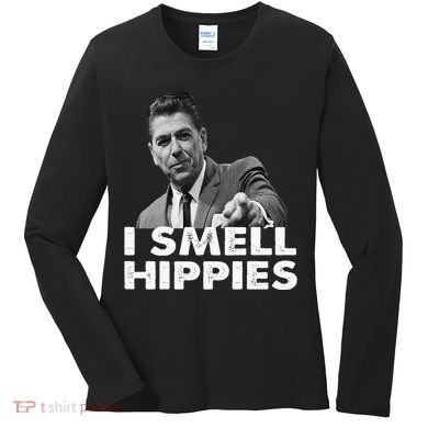 Conservative Merica Ronald Reagan I Smell Hippies Women's Long Sleeve Shirt