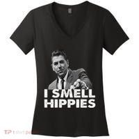 Conservative Merica Ronald Reagan I Smell Hippies Women's V-Neck T-Shirt thumb 0
