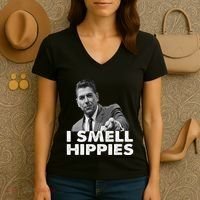 Conservative Merica Ronald Reagan I Smell Hippies Women's V-Neck T-Shirt thumb 3