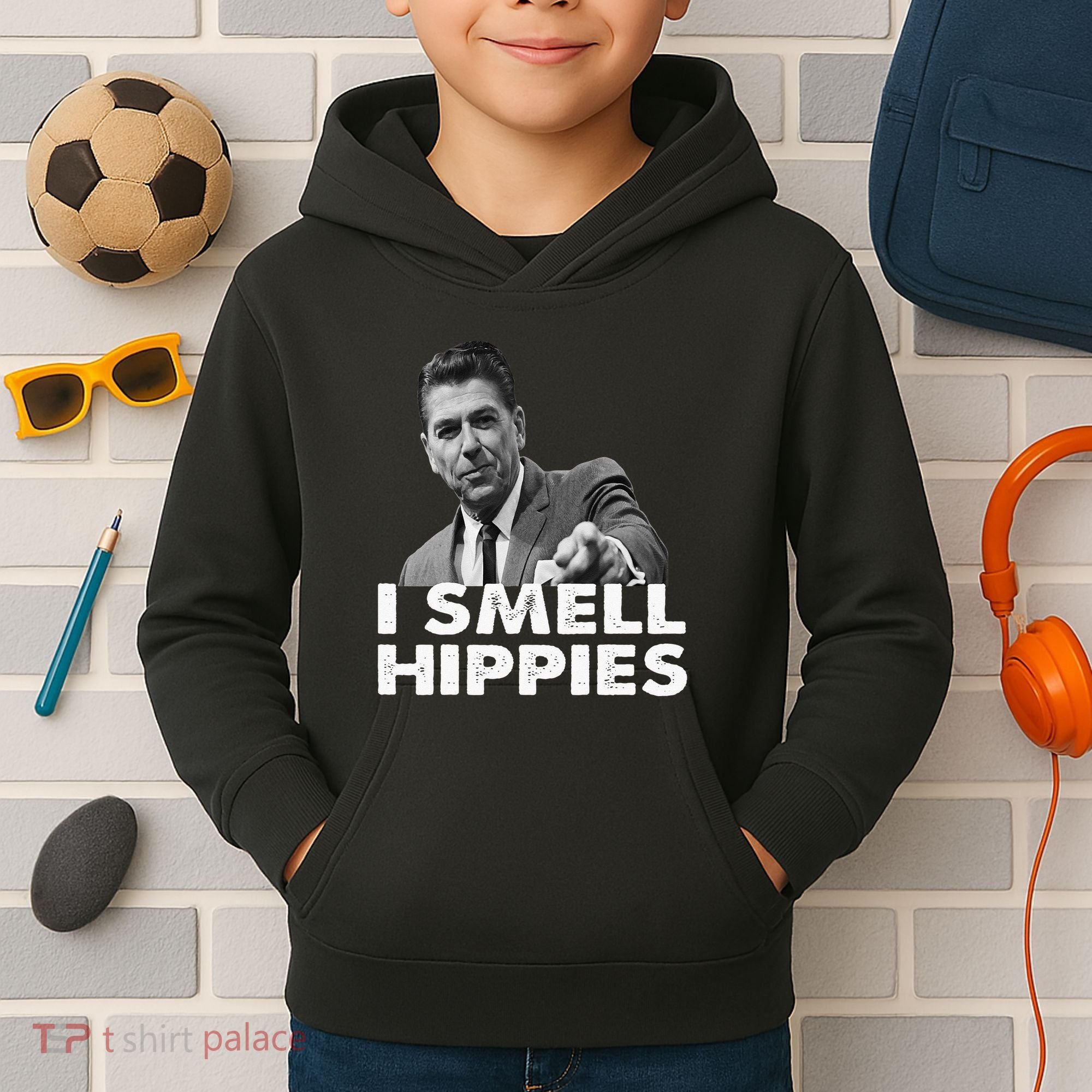 Conservative Merica Ronald Reagan I Smell Hippies Kids Hoodie