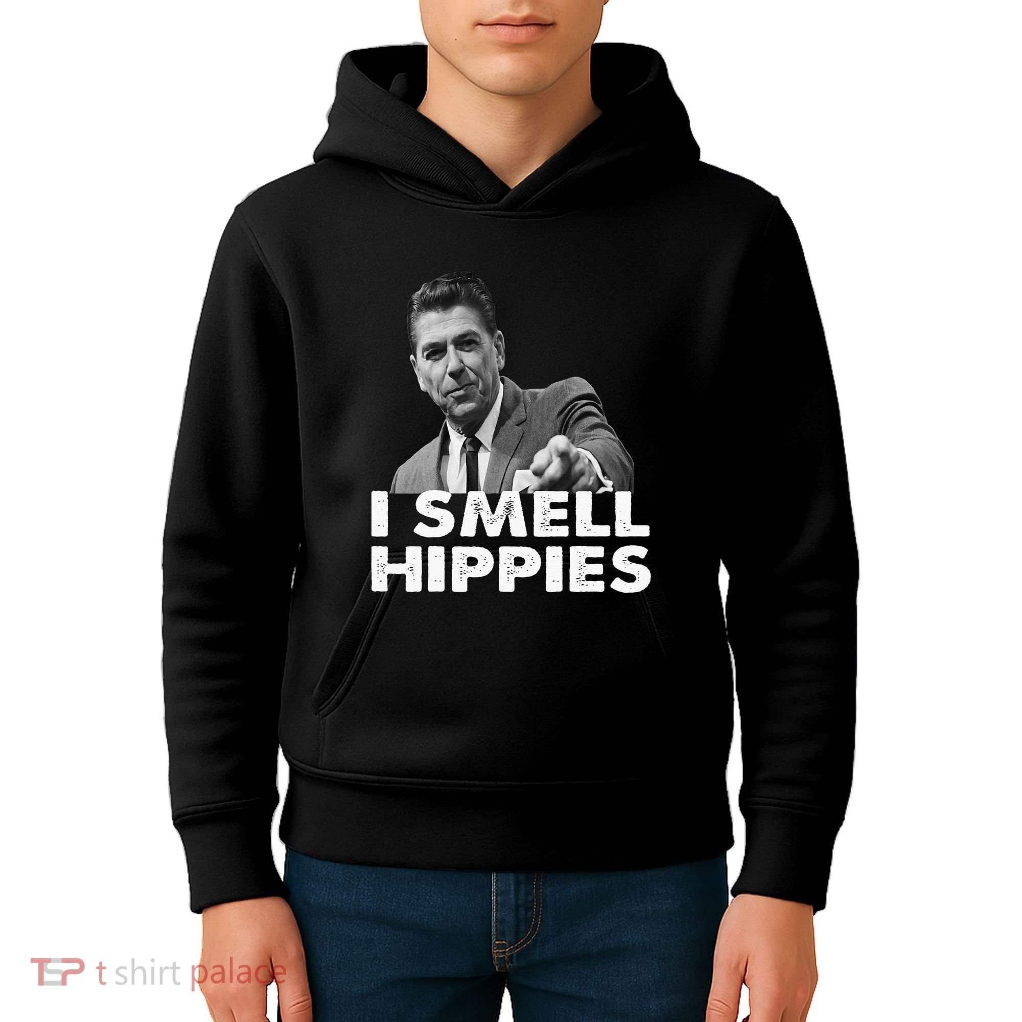 Conservative Merica Ronald Reagan I Smell Hippies Kids Hoodie