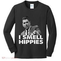 Conservative Merica Ronald Reagan I Smell Hippies Kids Long Sleeve Shirt thumb 0