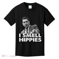 Conservative Merica Ronald Reagan I Smell Hippies Kids T-Shirt thumb 0