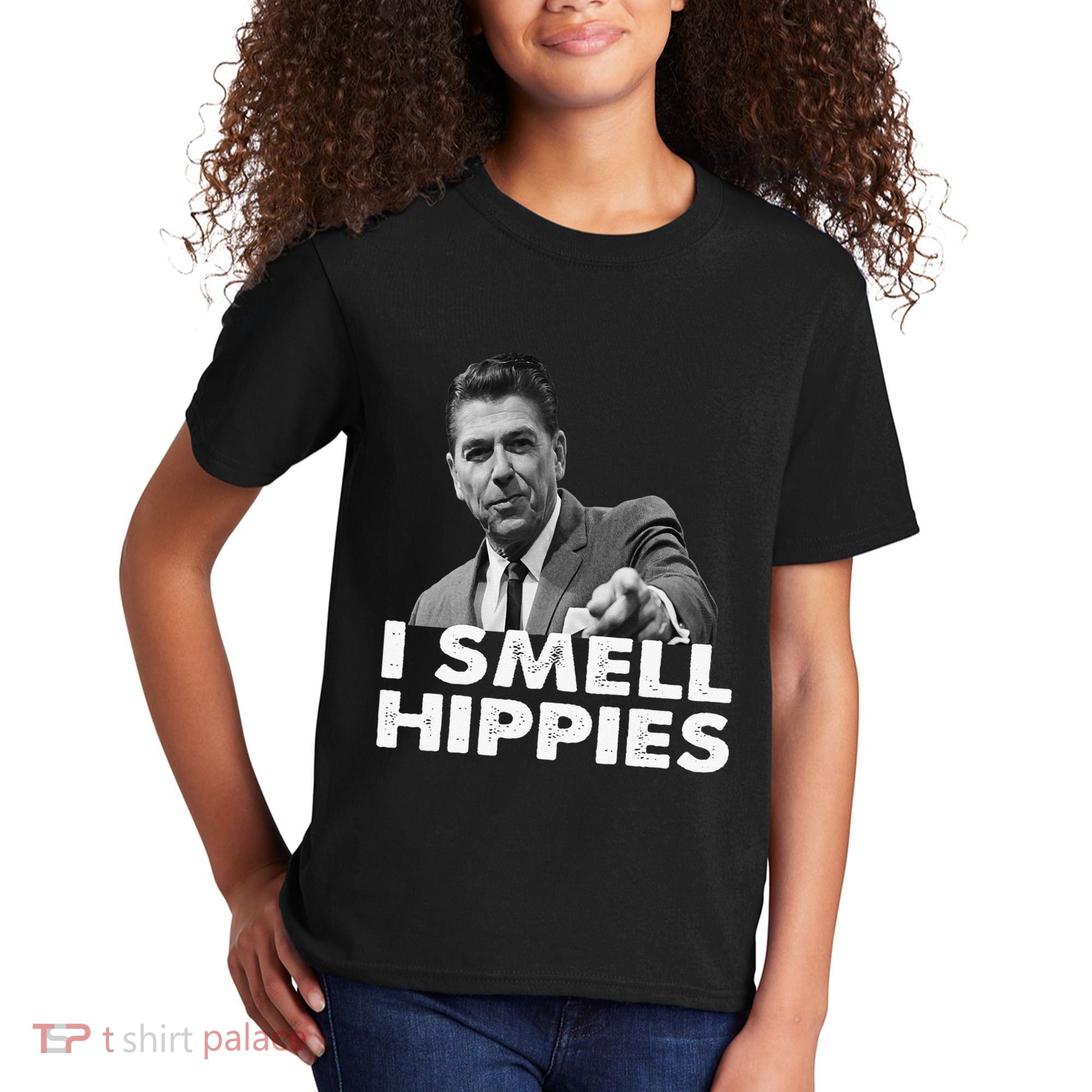 Conservative Merica Ronald Reagan I Smell Hippies Kids T-Shirt