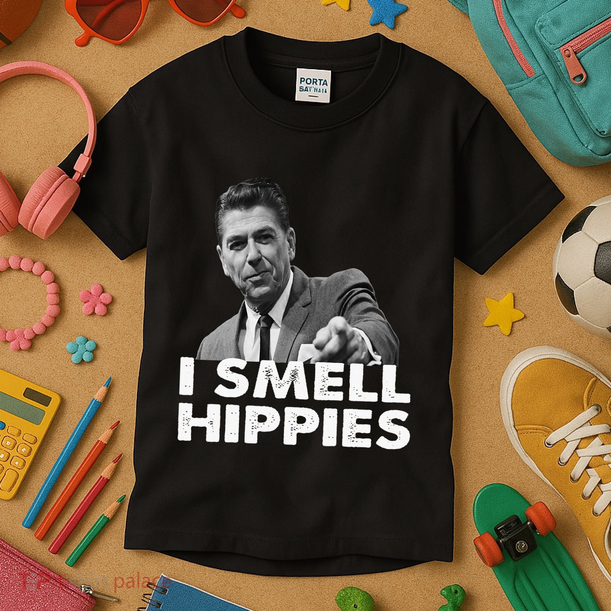 Conservative Merica Ronald Reagan I Smell Hippies Kids T-Shirt