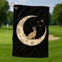 Crescent Moon Rabbit Stars Wiccan Wicca Witch Moon Phases Gift Golf Towel thumb 1