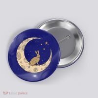 Crescent Moon Rabbit Stars Wiccan Wicca Witch Moon Phases Gift Button thumb 0