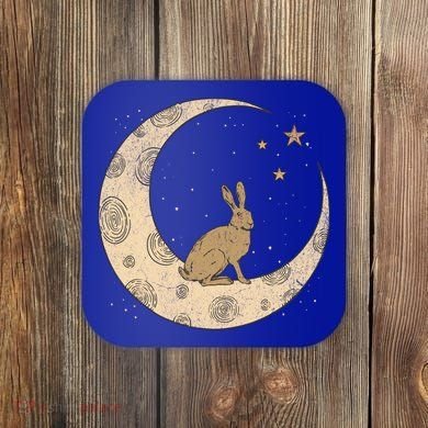 Crescent Moon Rabbit Stars Wiccan Wicca Witch Moon Phases Gift Coaster