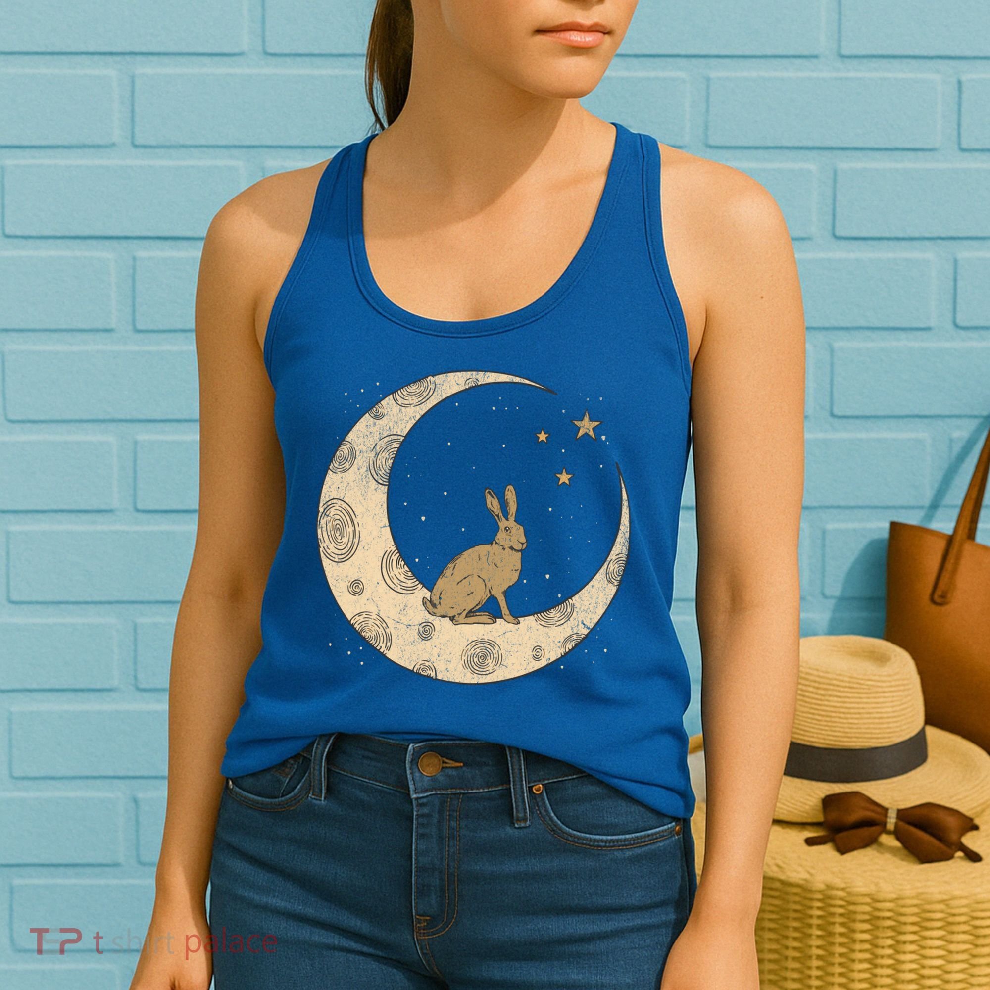 Crescent Moon Rabbit Stars Wiccan Wicca Witch Moon Phases Gift Women's Tank Top