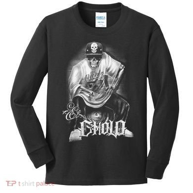 Chicano Mexican Skull Gangster Kids Long Sleeve Shirt