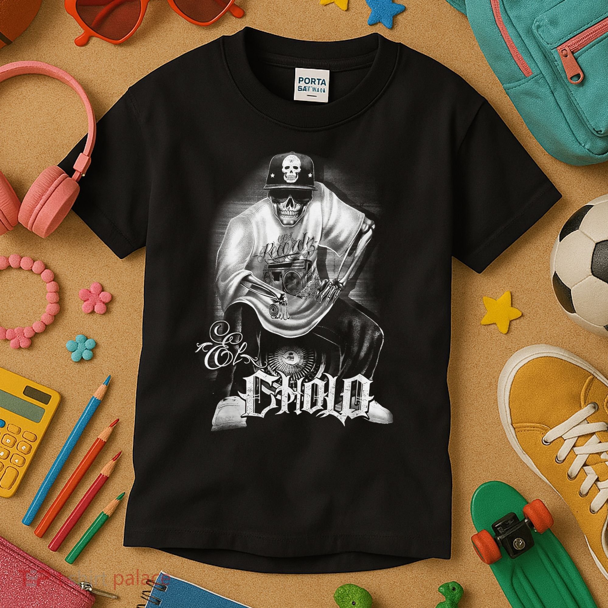 Chicano Mexican Skull Gangster Kids T-Shirt