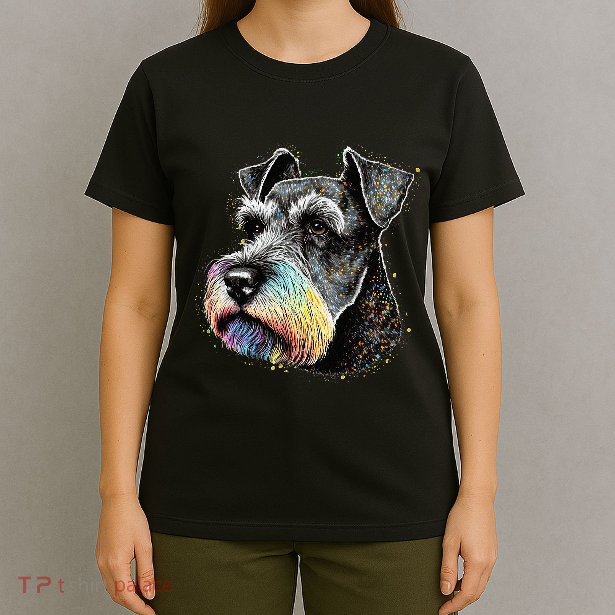 Cute Miniature Schnauzer Lover Colorful Art Dog Mom Dog Dad T-Shirt