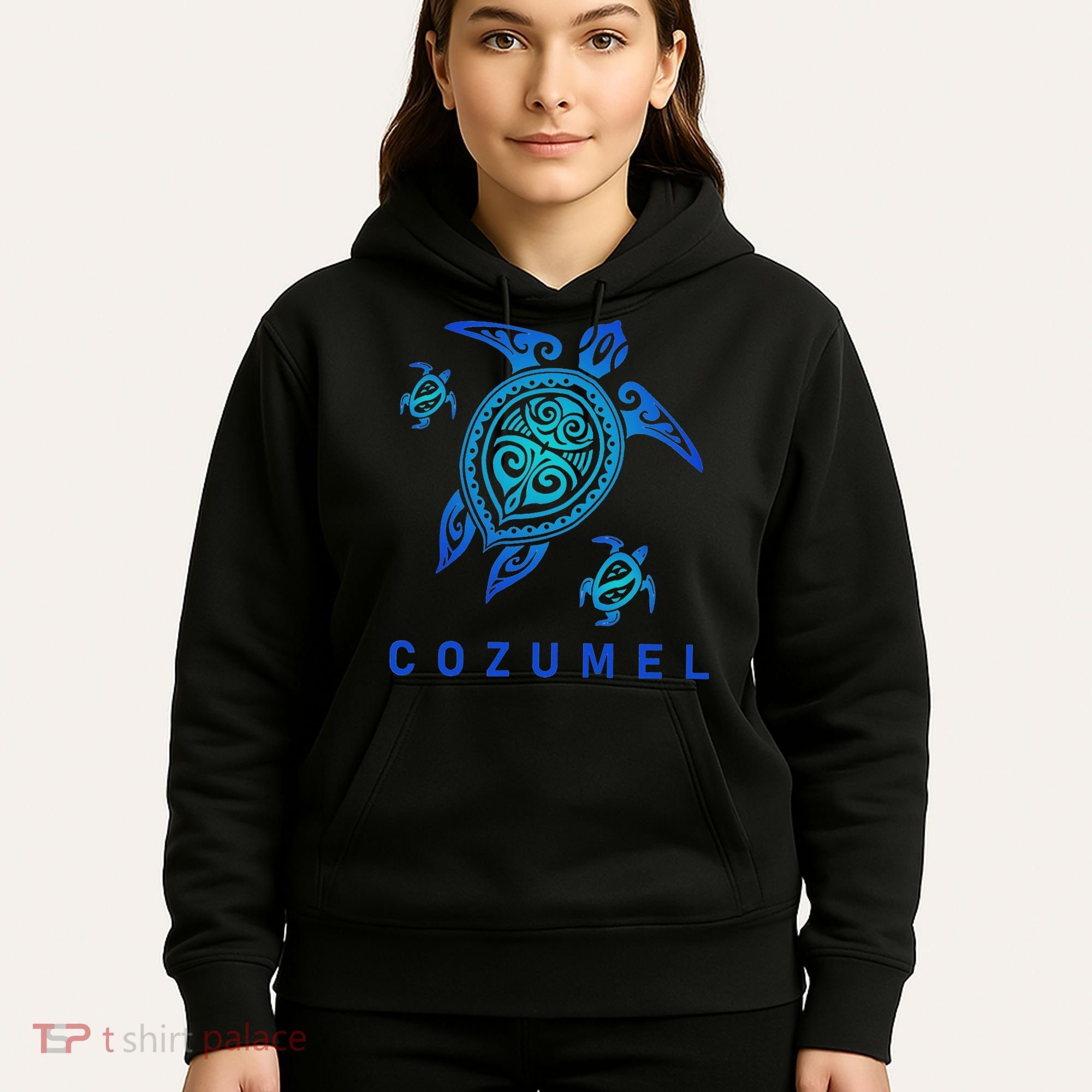 Cozumel Mexico Sea Blue Tribal Turtle Hoodie