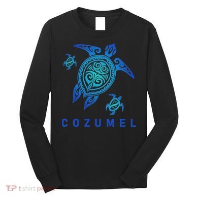 Cozumel Mexico Sea Blue Tribal Turtle Long Sleeve Shirt