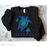 Cozumel Mexico Sea Blue Tribal Turtle Sweatshirt thumb 2