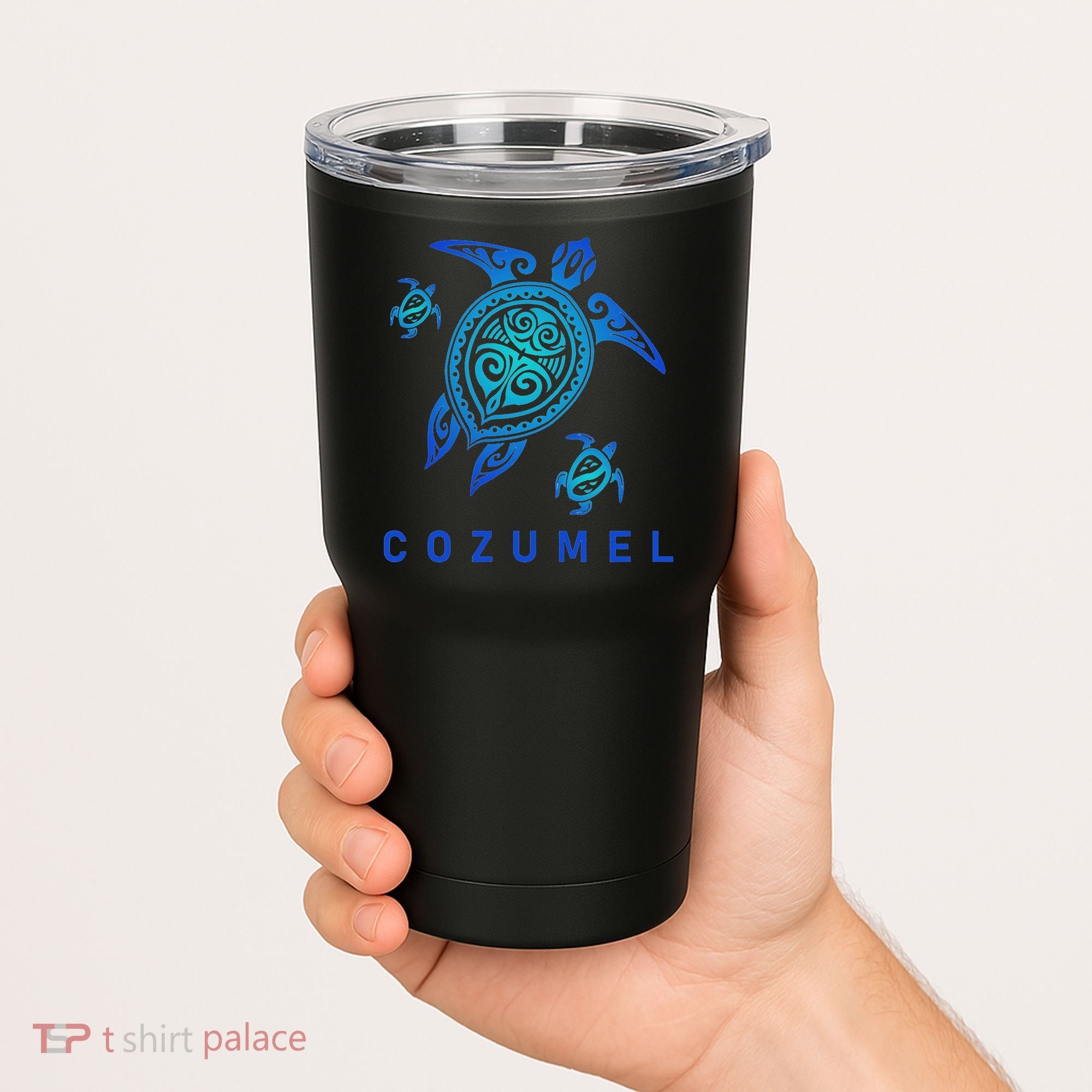 Cozumel Mexico Sea Blue Tribal Turtle Tumbler