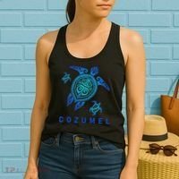Cozumel Mexico Sea Blue Tribal Turtle Women's Tank Top thumb 2