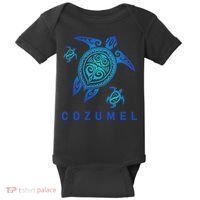 Cozumel Mexico Sea Blue Tribal Turtle Baby Bodysuit thumb 0