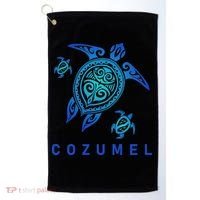 Cozumel Mexico Sea Blue Tribal Turtle Golf Towel thumb 0