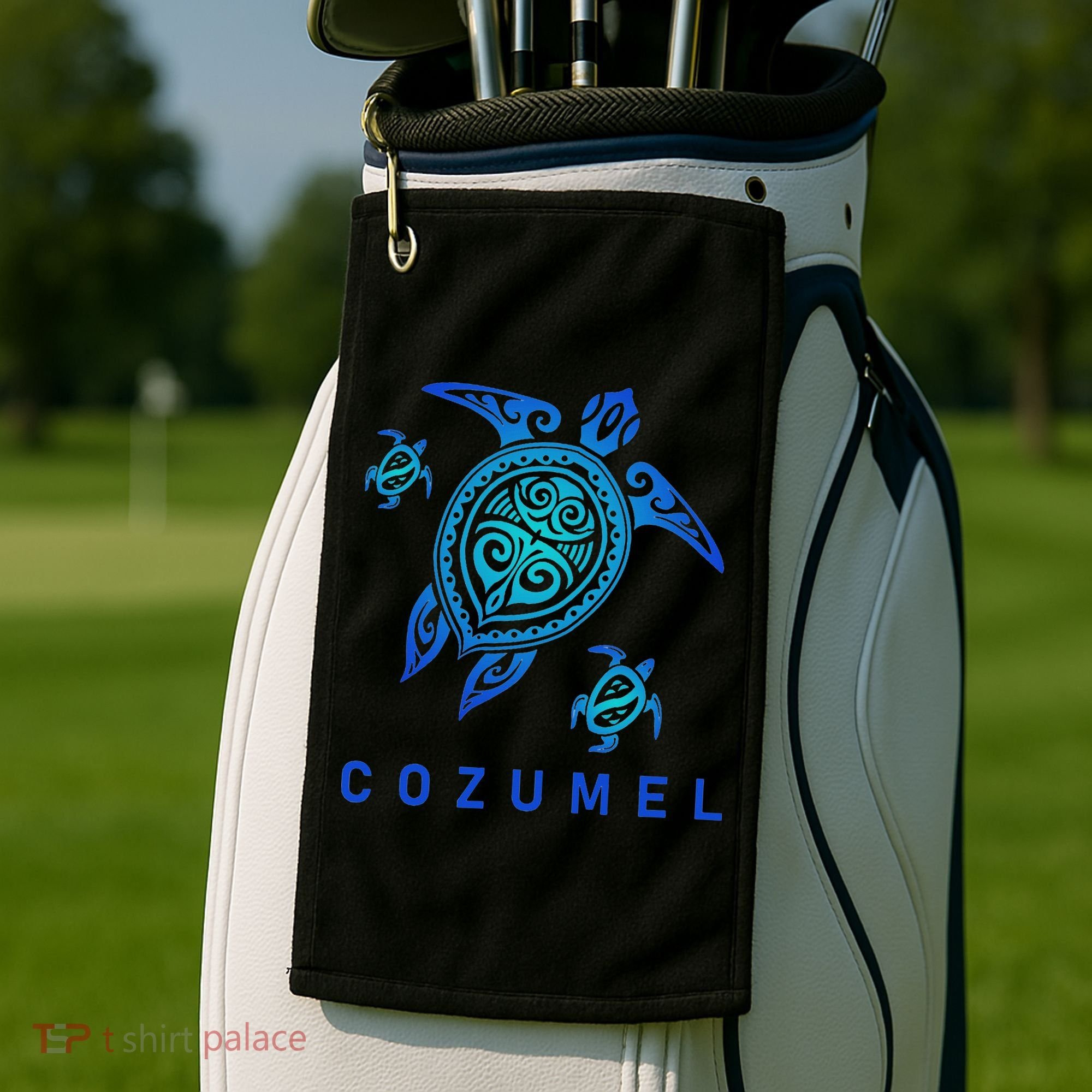Cozumel Mexico Sea Blue Tribal Turtle Golf Towel