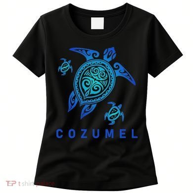 Cozumel Mexico Sea Blue Tribal Turtle Women's T-Shirt