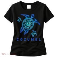 Cozumel Mexico Sea Blue Tribal Turtle Women's T-Shirt thumb 0