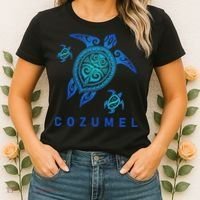 Cozumel Mexico Sea Blue Tribal Turtle Women's T-Shirt thumb 2