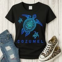 Cozumel Mexico Sea Blue Tribal Turtle Women's T-Shirt thumb 3