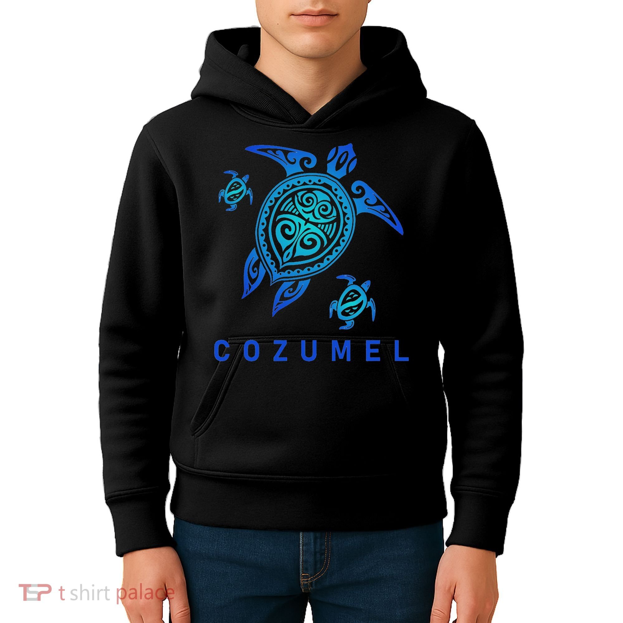 Cozumel Mexico Sea Blue Tribal Turtle Kids Hoodie