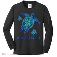 Cozumel Mexico Sea Blue Tribal Turtle Kids Long Sleeve Shirt thumb 0