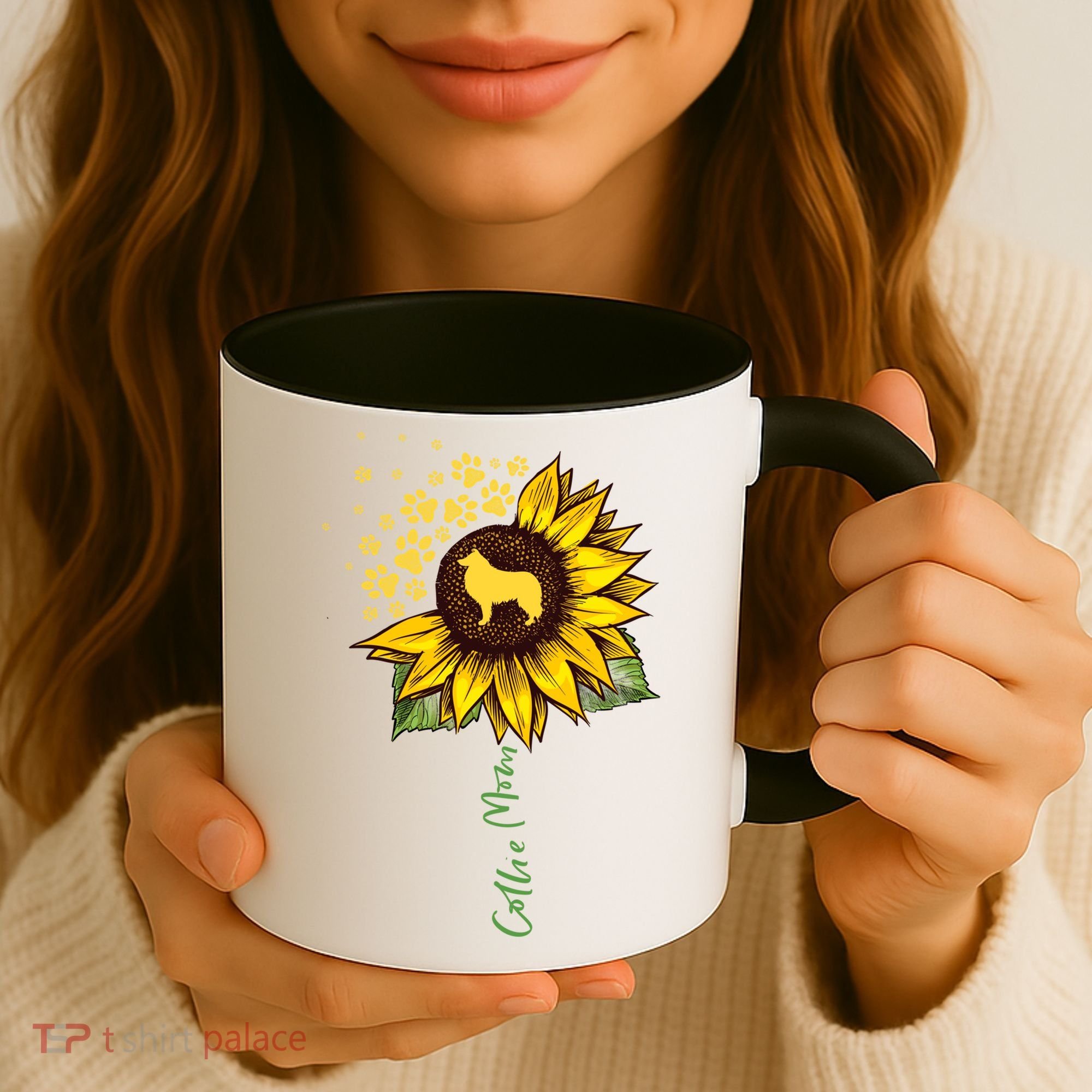 Collie Mom Sunflower Rough Collie Funny Gift Dog Mom Mama Gift Coffee Mug