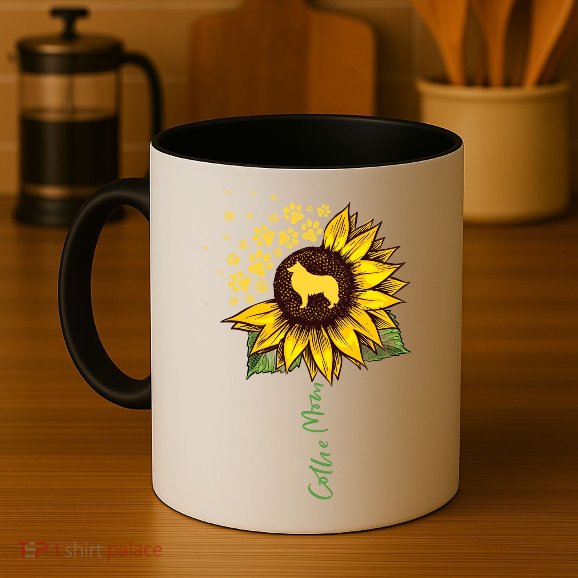 Collie Mom Sunflower Rough Collie Funny Gift Dog Mom Mama Gift Coffee Mug